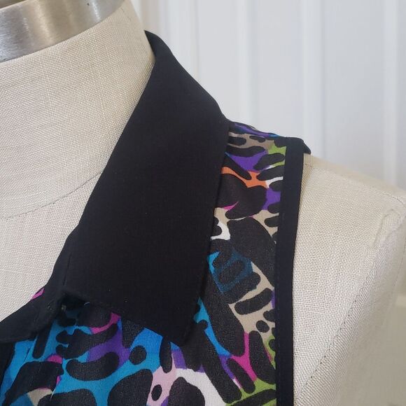 🔴 NICOLE MILLER Sleeveless Collared Top Tunic Colorful Black Bold Lightweight - Picture 8 of 13